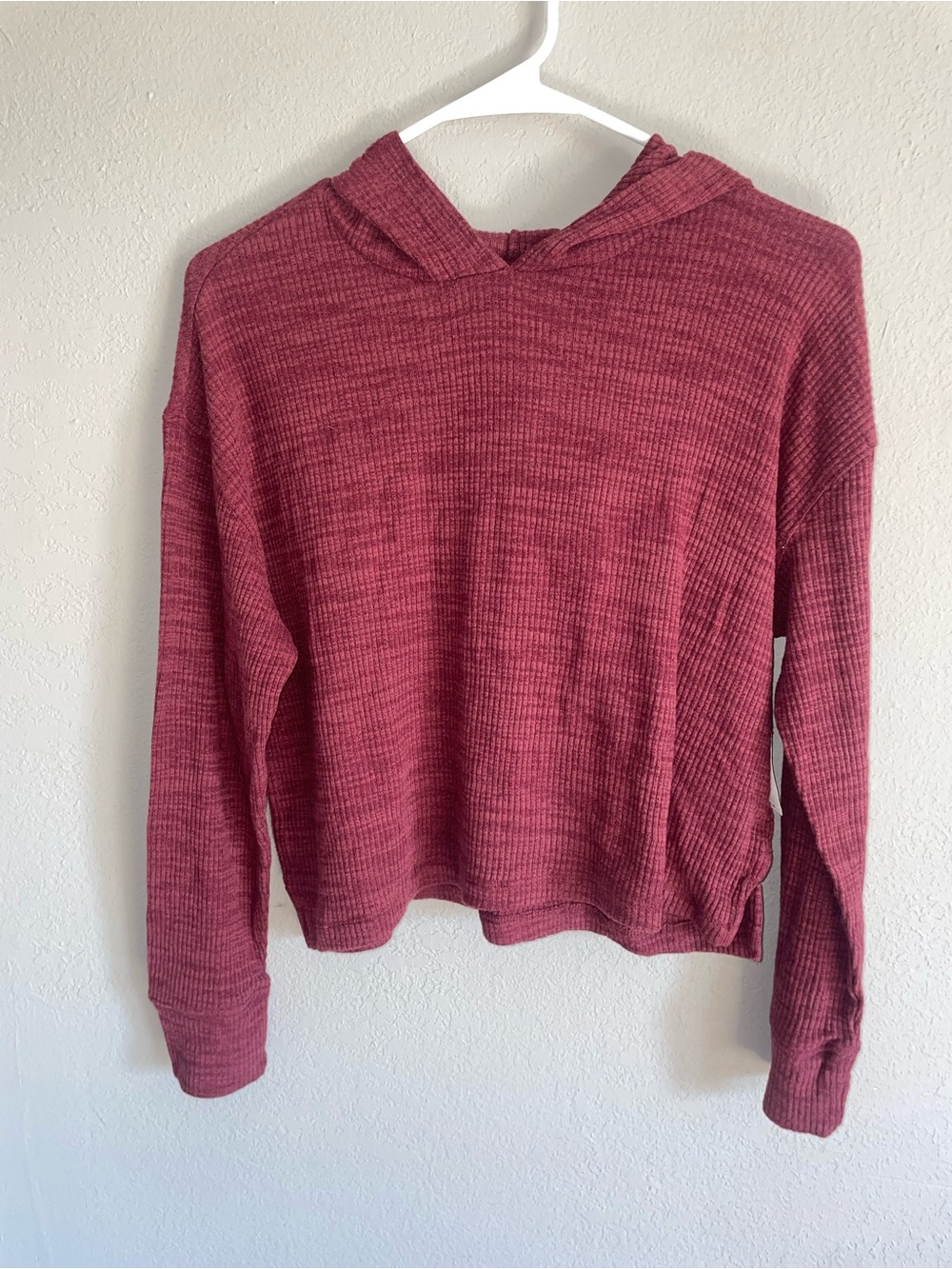 Old Navy Rose Wine Waffle-Knit Hooded Pullover sz 14-16 teen girls